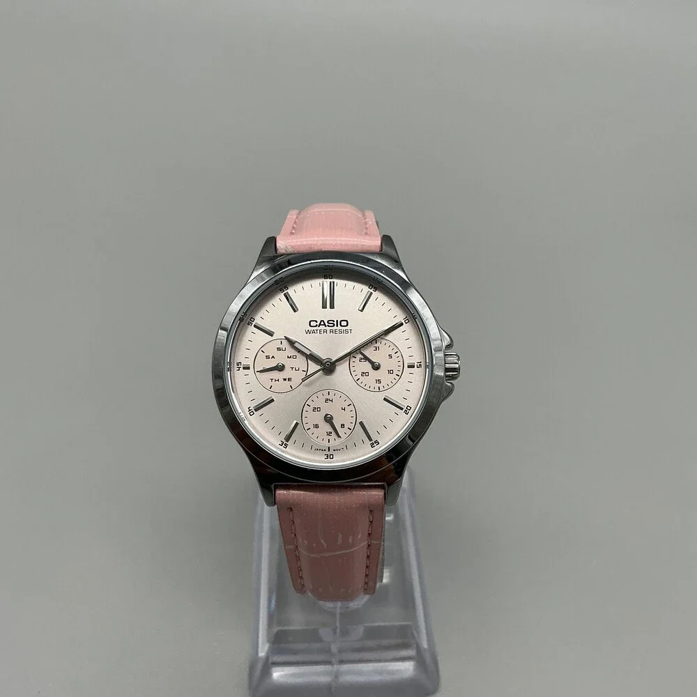 Casio LTP-V300 Womens Watch 32mm Pink Dial Silver Tone Day Date New Battery